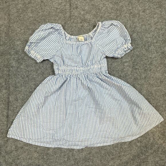 Crewcuts Seerscker Dress Blue White Stripe Toddler Girls 2 2T Puff Sleeve - Picture 2 of 10